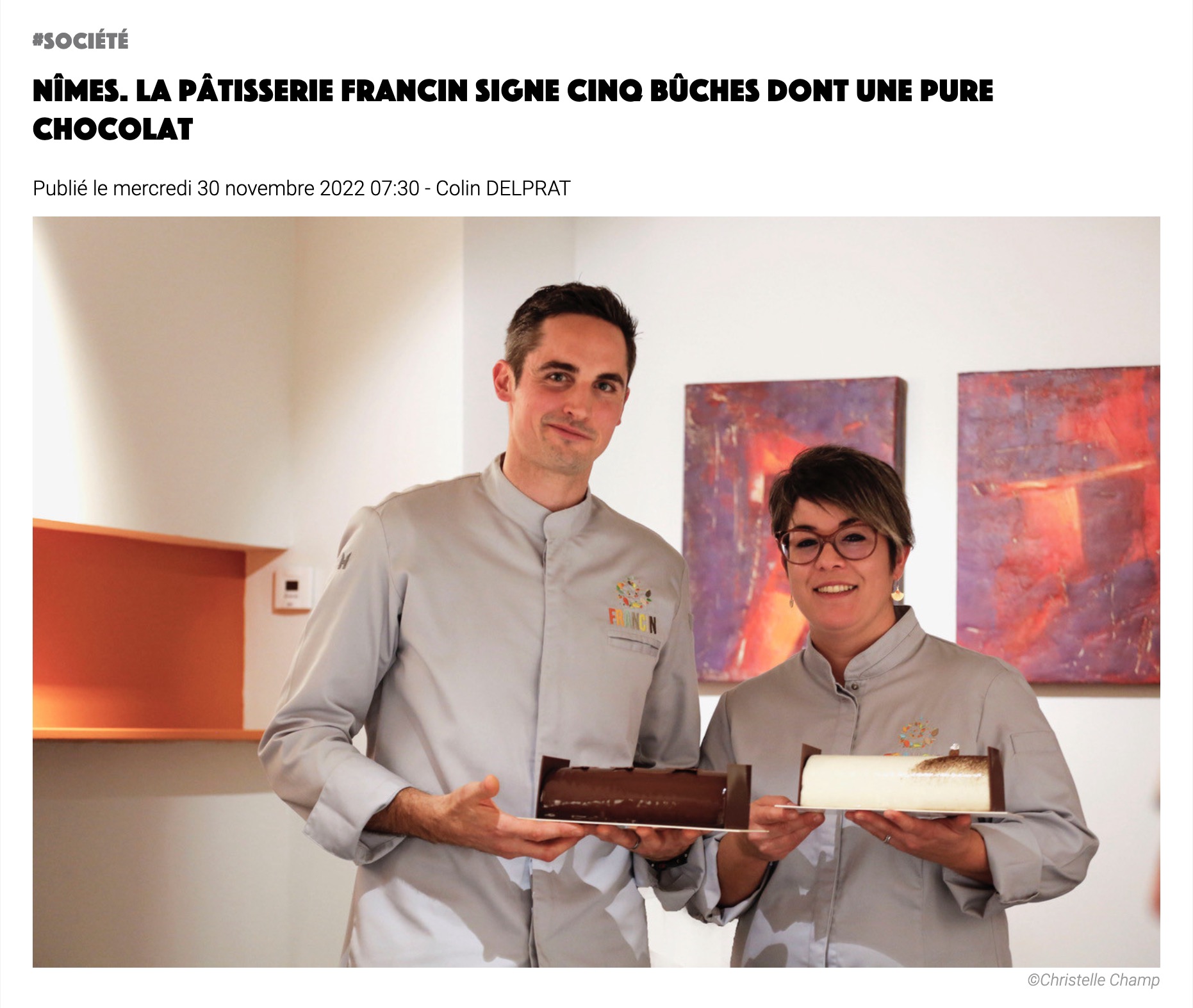 retour presse patisserie francin - agence de communication Nîmes