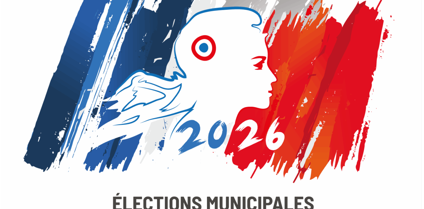 Illsutration de Marianne sur un drapeau Bleu blanc rouge pour les élections municipales de 2026